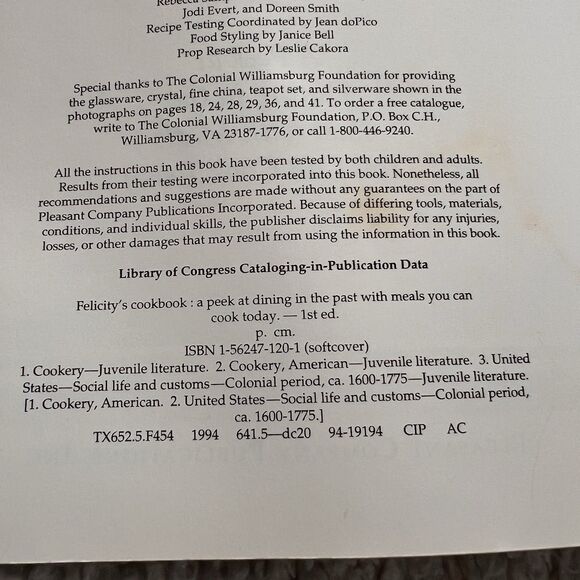 American Girl Felicity's Cookbook A Peek at Dining in the Past Cookbook - Picture 6 of 9